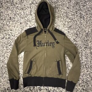 Vintage Y2K Hurley Full Zip‎ Sweatshirt Hoodie Size Small Green Black #680